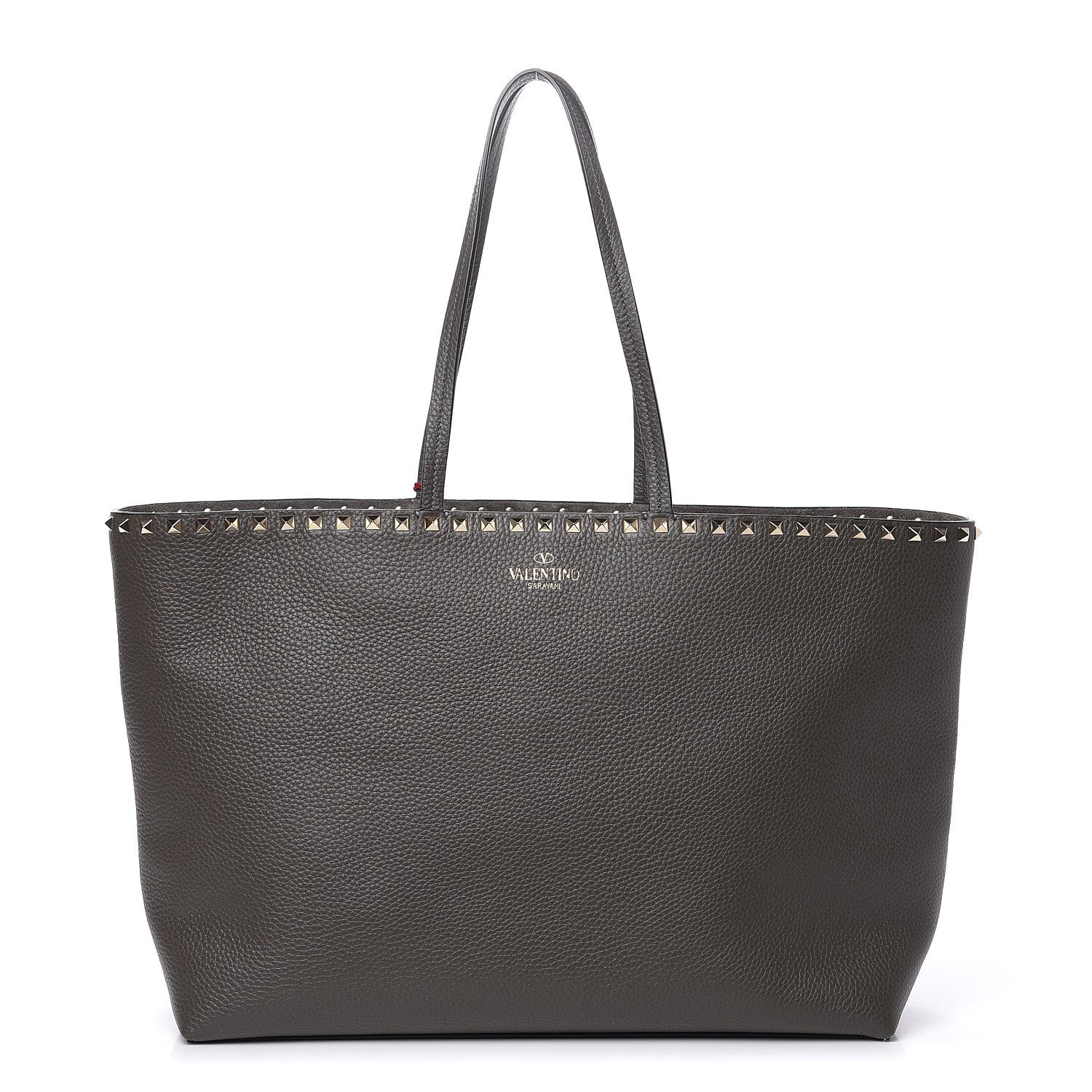 Valentino Garavani Grained Calfskin Rockstud Shoulder Tote Graphite 1 of 9