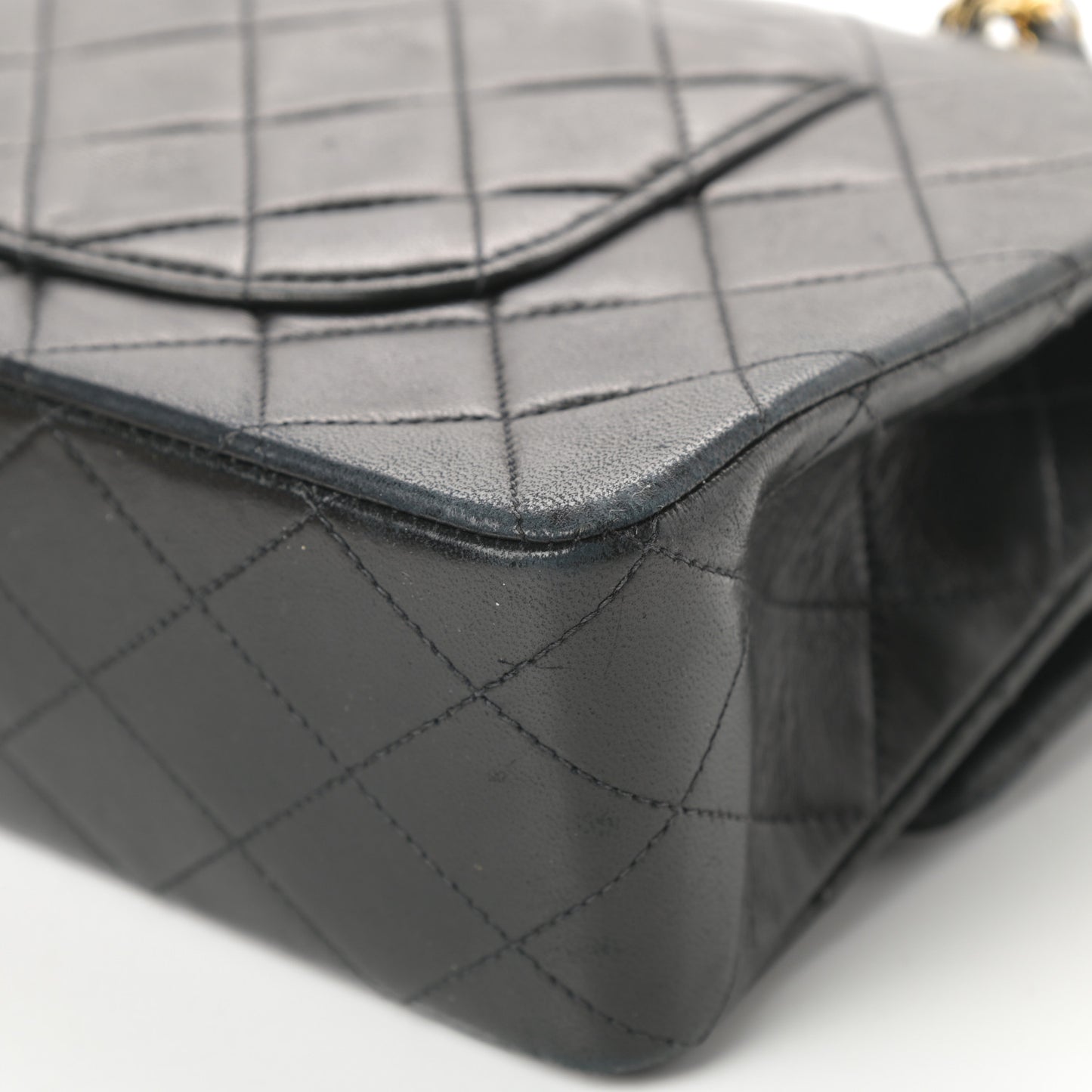 Lambskin Quilted Medium Double Flap Black