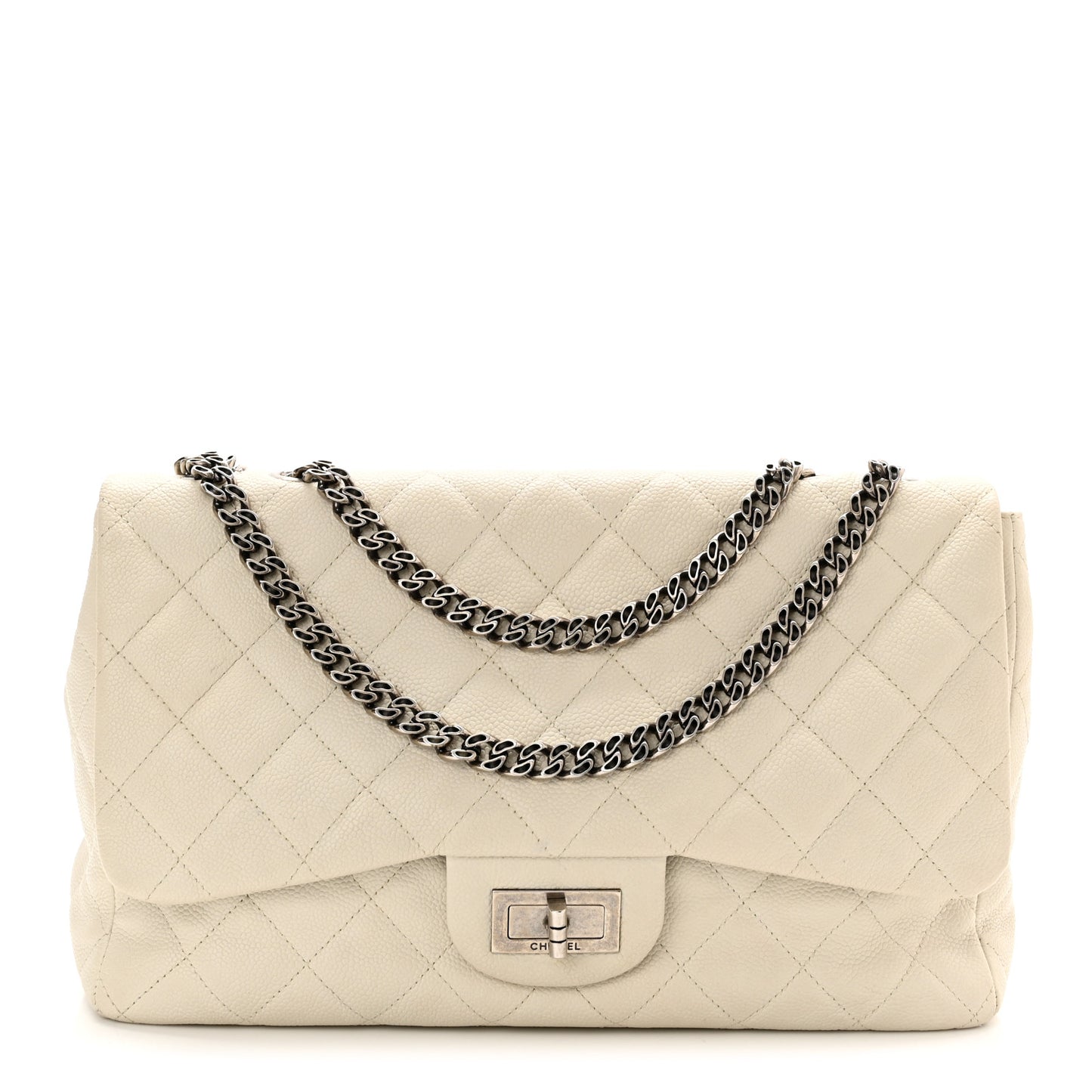 Caviar Quilted Jumbo Single Flap Bijoux Chain Ivory