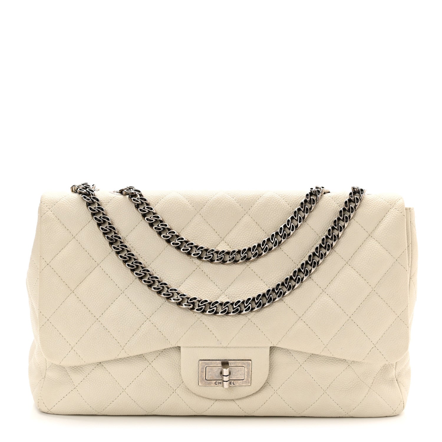 Chanel Caviar Quilted Jumbo Single Flap Bijoux Chain Ivory 1 of 12