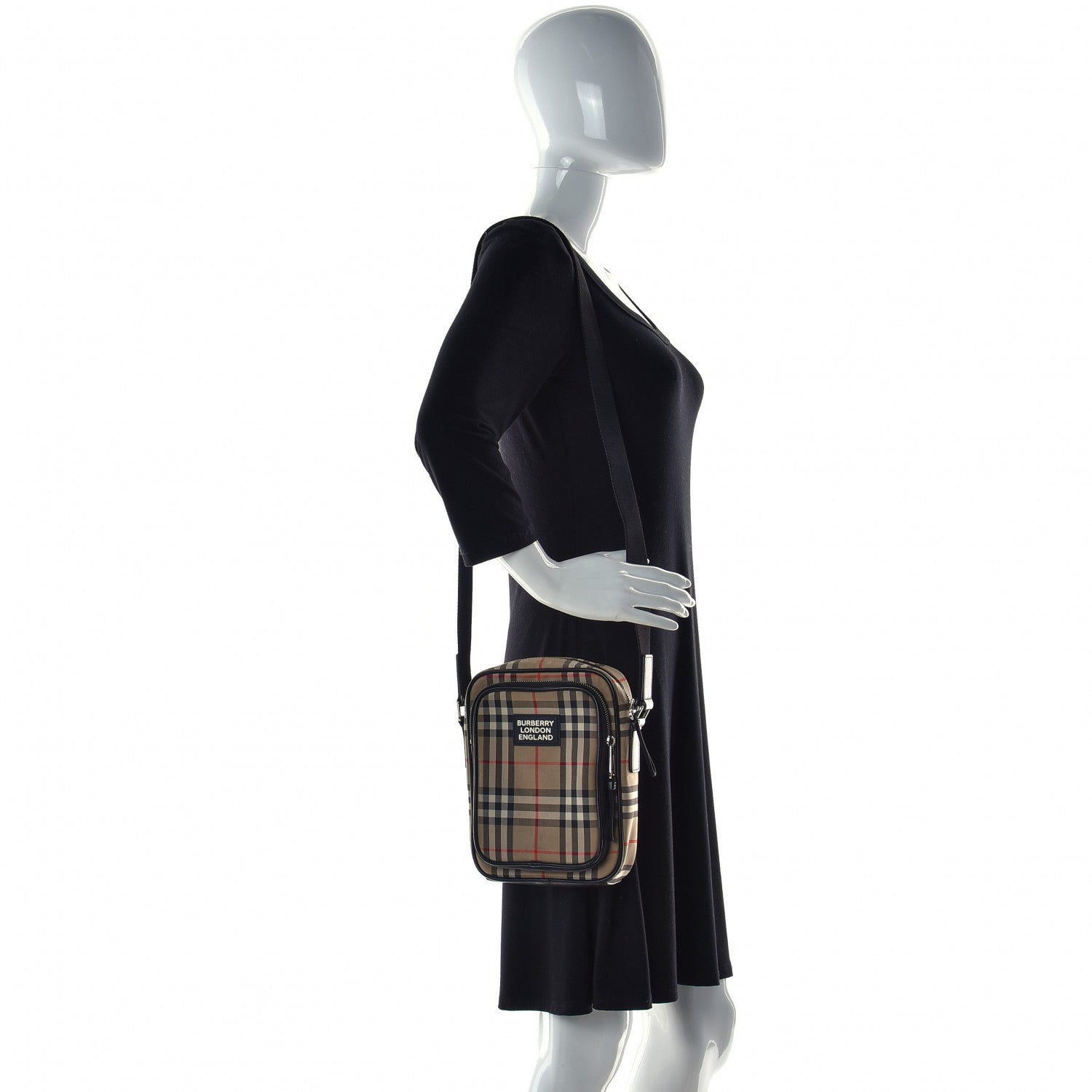 Burberry Canvas Calfskin Vintage Check Freddie Crossbody Bag Archive Beige 3 of 12