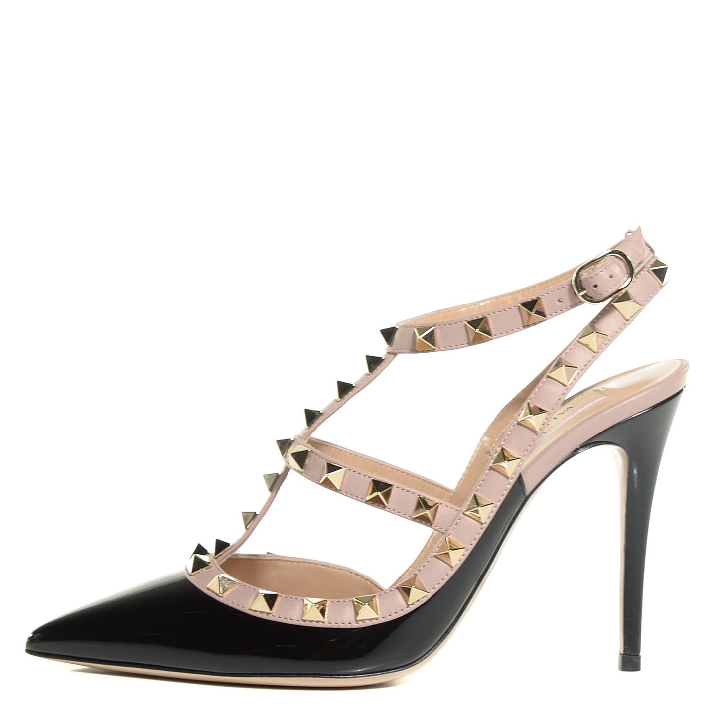Patent Nappa Rockstud Ankle Strap 100mm Pumps 37.5 Black Poudre