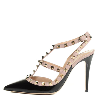 Valentino Garavani Patent Nappa Rockstud Ankle Strap 100mm Pumps 37.5 Black Poudre 1 of 6