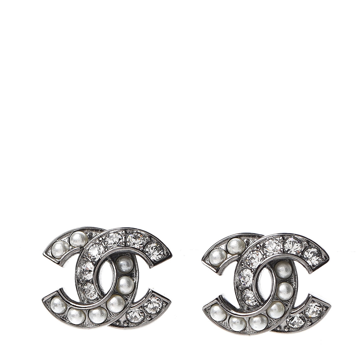 Pearl Crystal CC Earrings Ruthenium