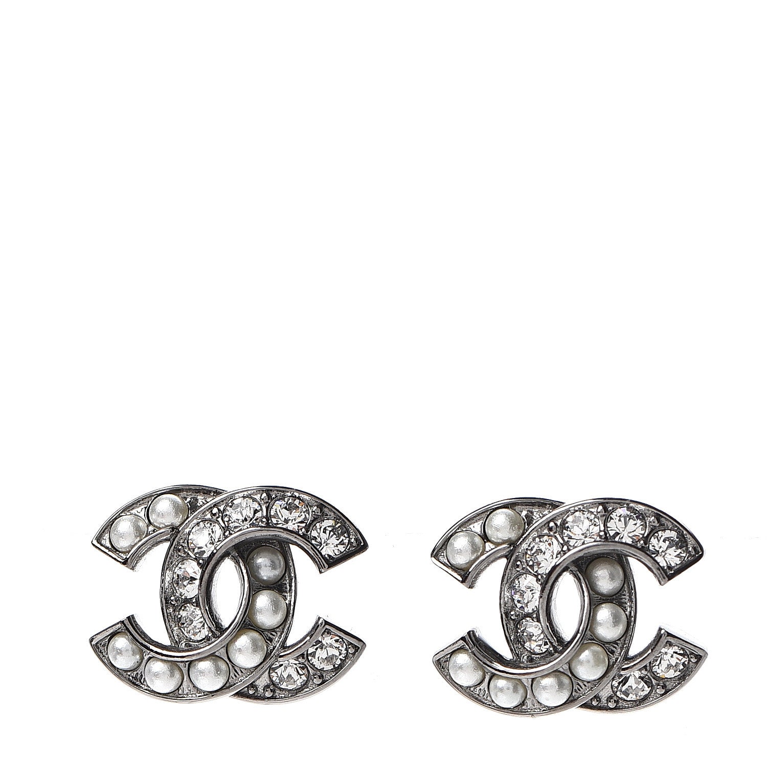 Chanel Pearl Crystal CC Earrings Ruthenium 1 of 5
