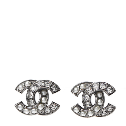 Chanel Pearl Crystal CC Earrings Ruthenium 1 of 5