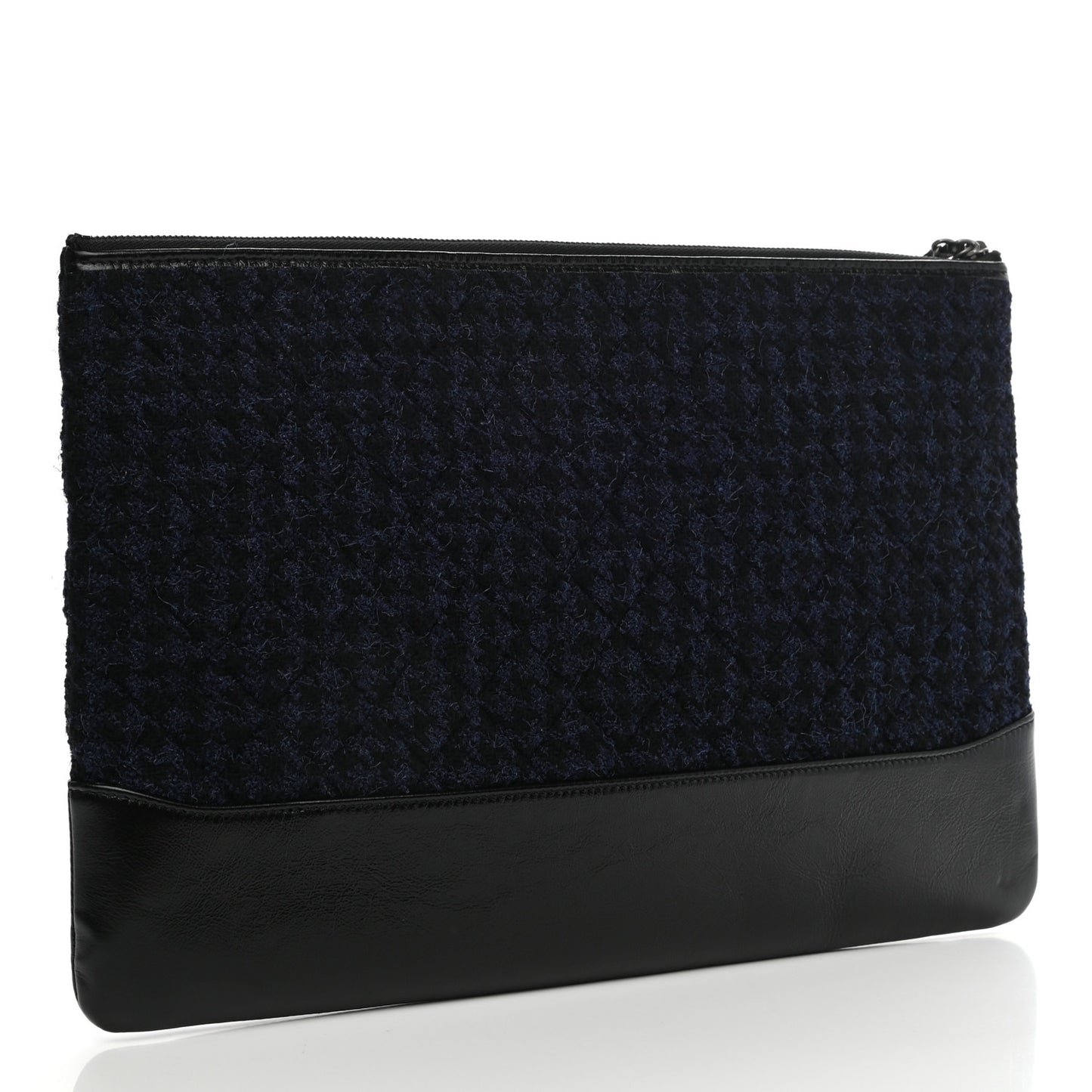 Tweed Calfskin Quilted Gabrielle Pouch Clutch Navy