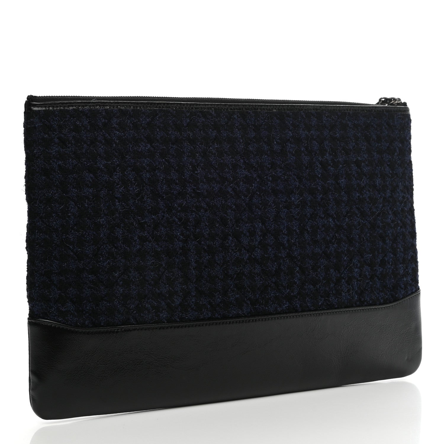 Chanel Tweed Calfskin Quilted Gabrielle Pouch Clutch Navy 3 of 7