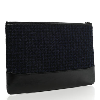Chanel Tweed Calfskin Quilted Gabrielle Pouch Clutch Navy 3 of 7