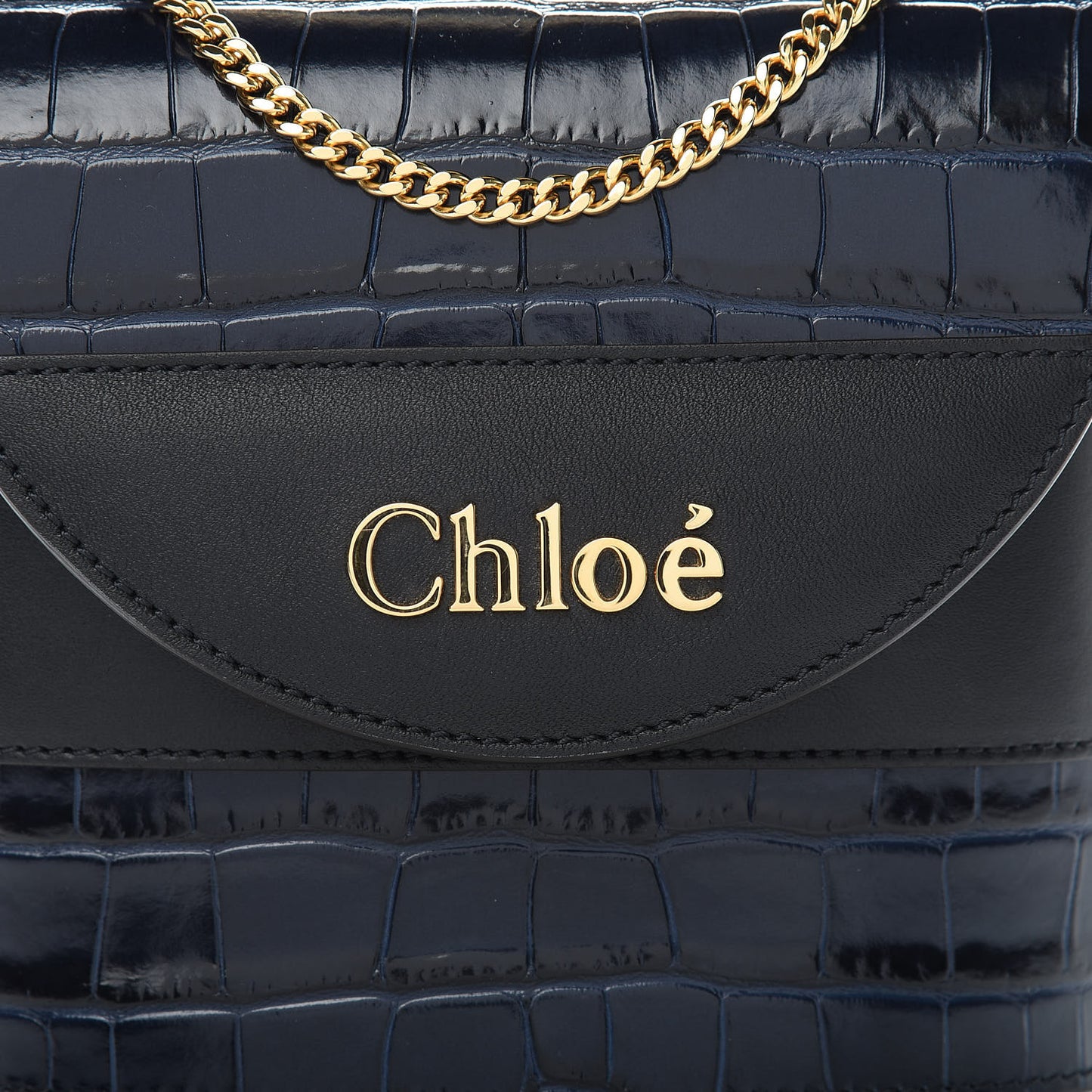 Calfskin Crocodile Embossed Small Aby Lock Full Blue