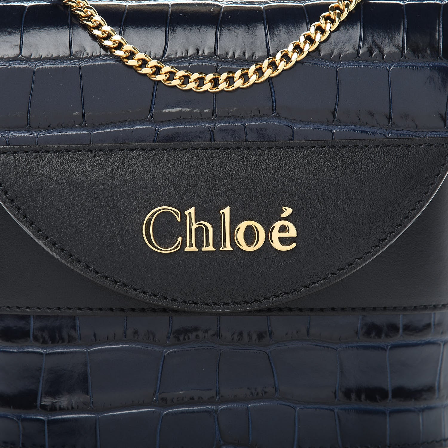 Chloe Calfskin Crocodile Embossed Small Aby Lock Full Blue 8 of 12