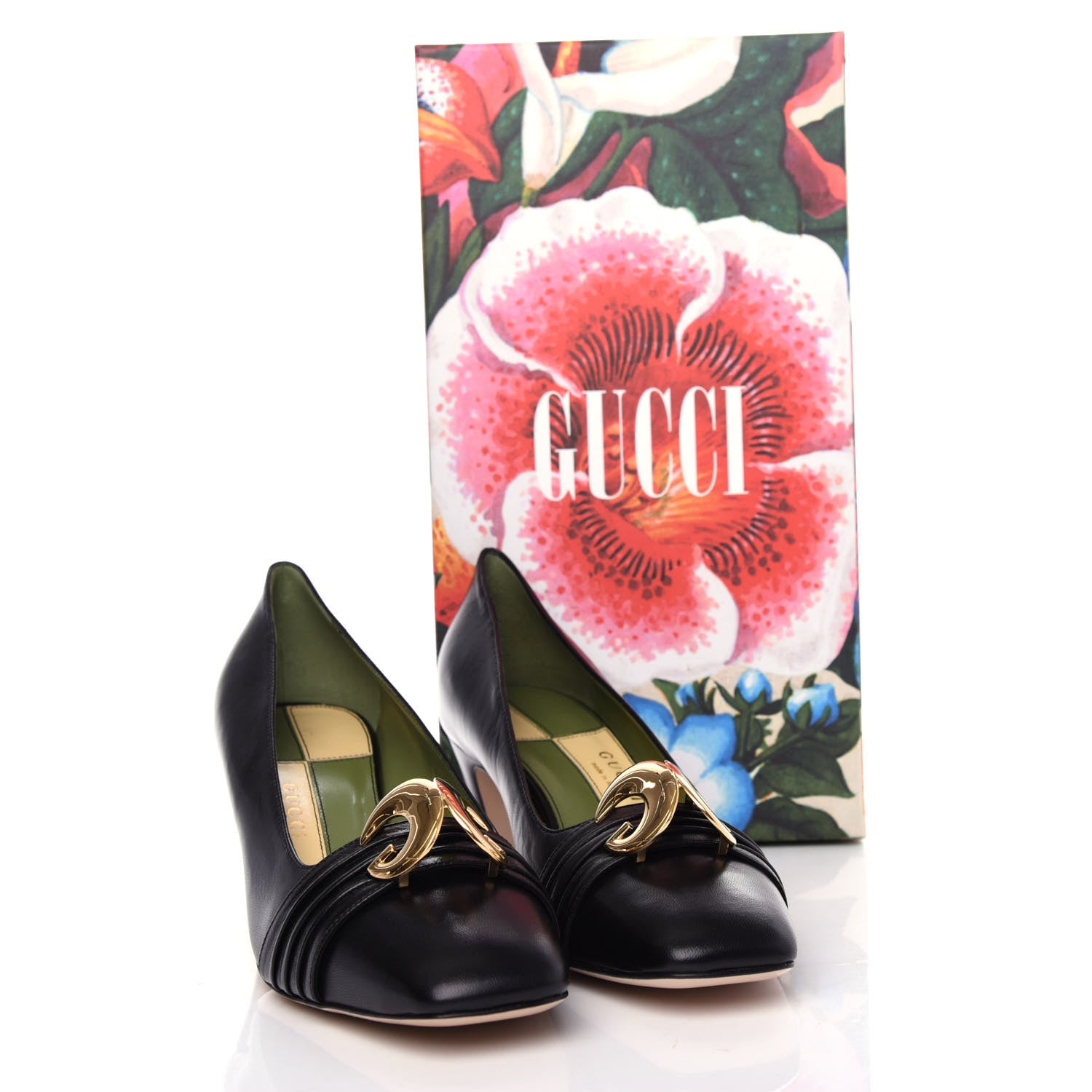 Gucci Malaga Kid Half Moon GG Square Toe Pumps 39 Black 11 of 11