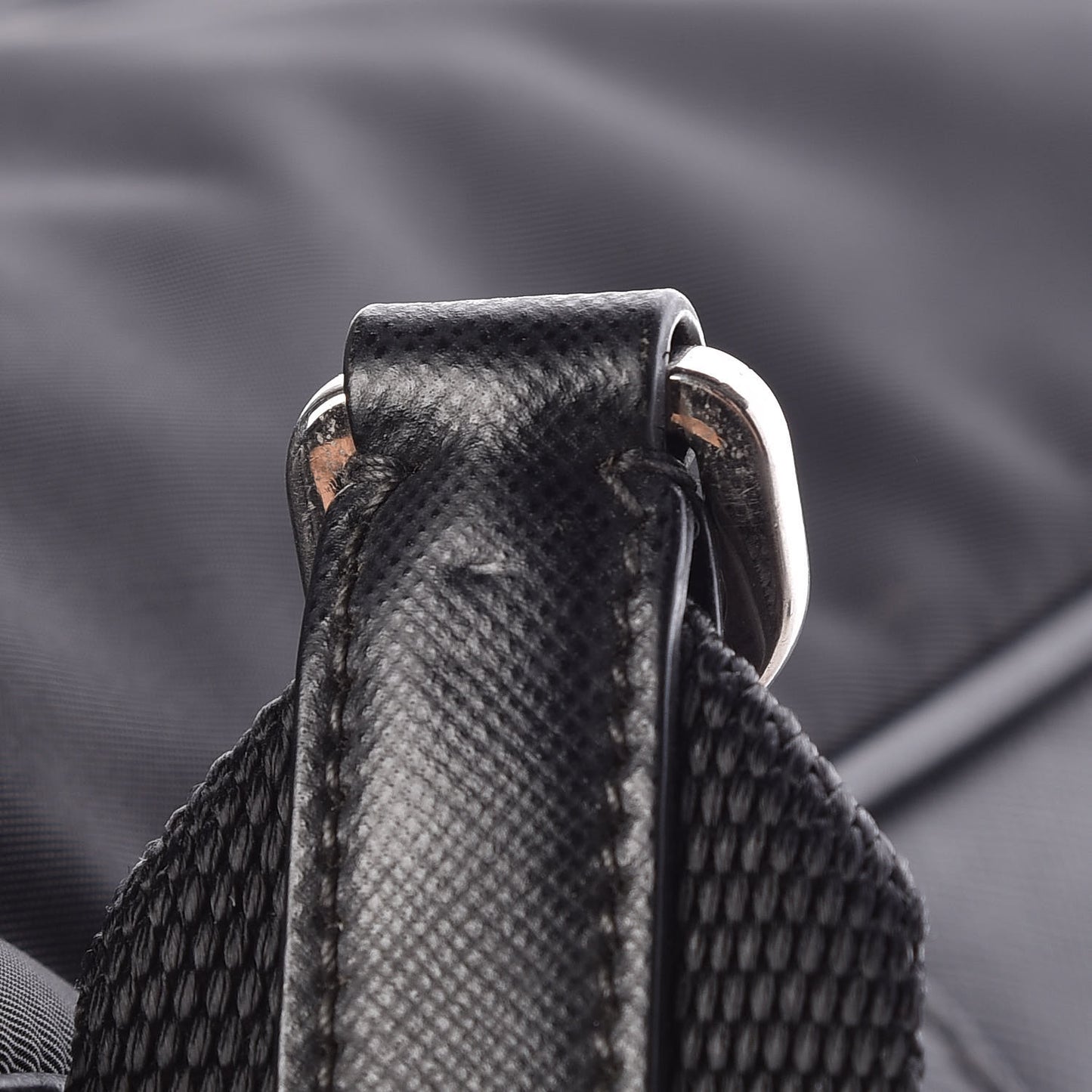 Tessuto Nylon Saffiano Metal Triangle Logo Work Bag Black