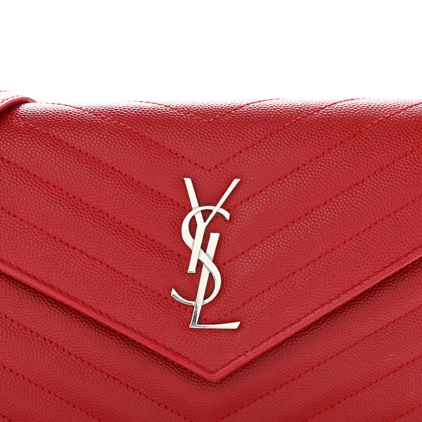 Grain De Poudre Matelasse Chevron Monogram Envelope Chain Wallet Rouge Eros