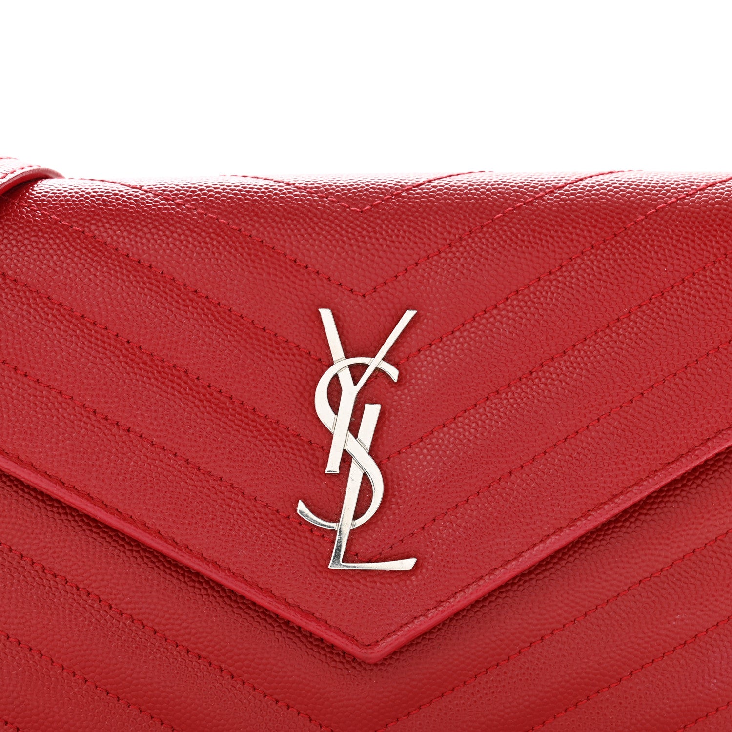 Saint Laurent Grain De Poudre Matelasse Chevron Monogram Envelope Chain Wallet Rouge Eros 8 of 11