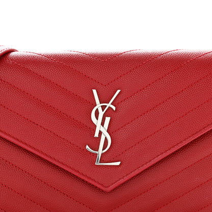 Saint Laurent Grain De Poudre Matelasse Chevron Monogram Envelope Chain Wallet Rouge Eros 8 of 11