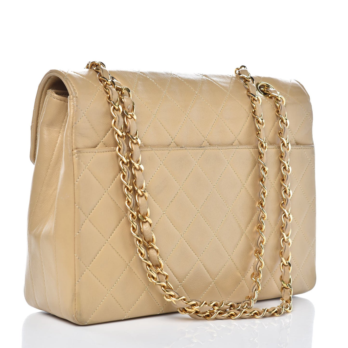 Lambskin Quilted Medium Single Flap Beige