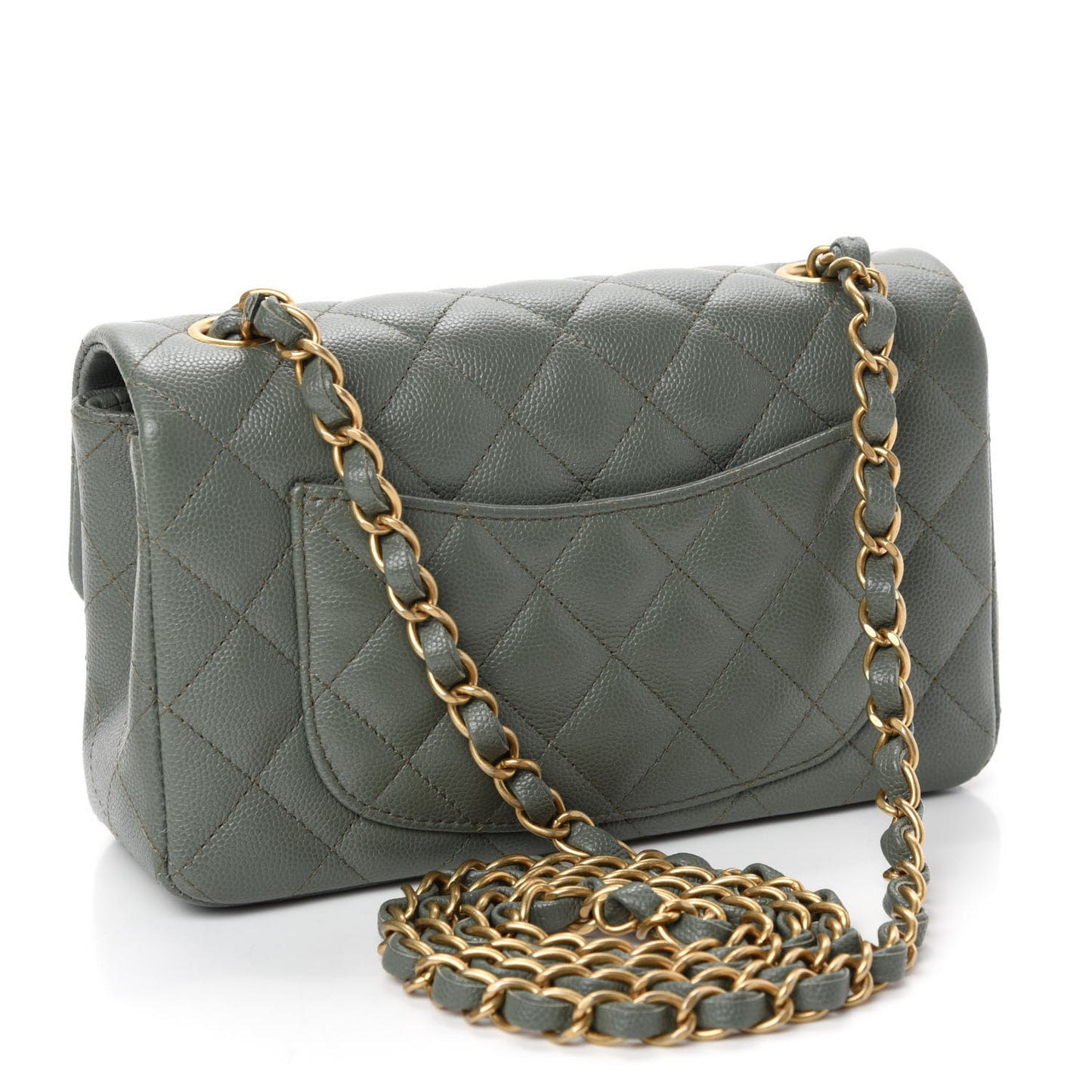 Iridescent Caviar Quilted Mini Rectangular Flap Green