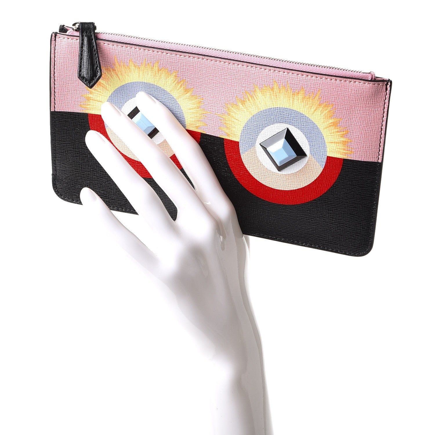 Fendi Vitello Elite Century Hypnoteyes Studded Zip Pouch Bubblegum Multicolor 2 of 8