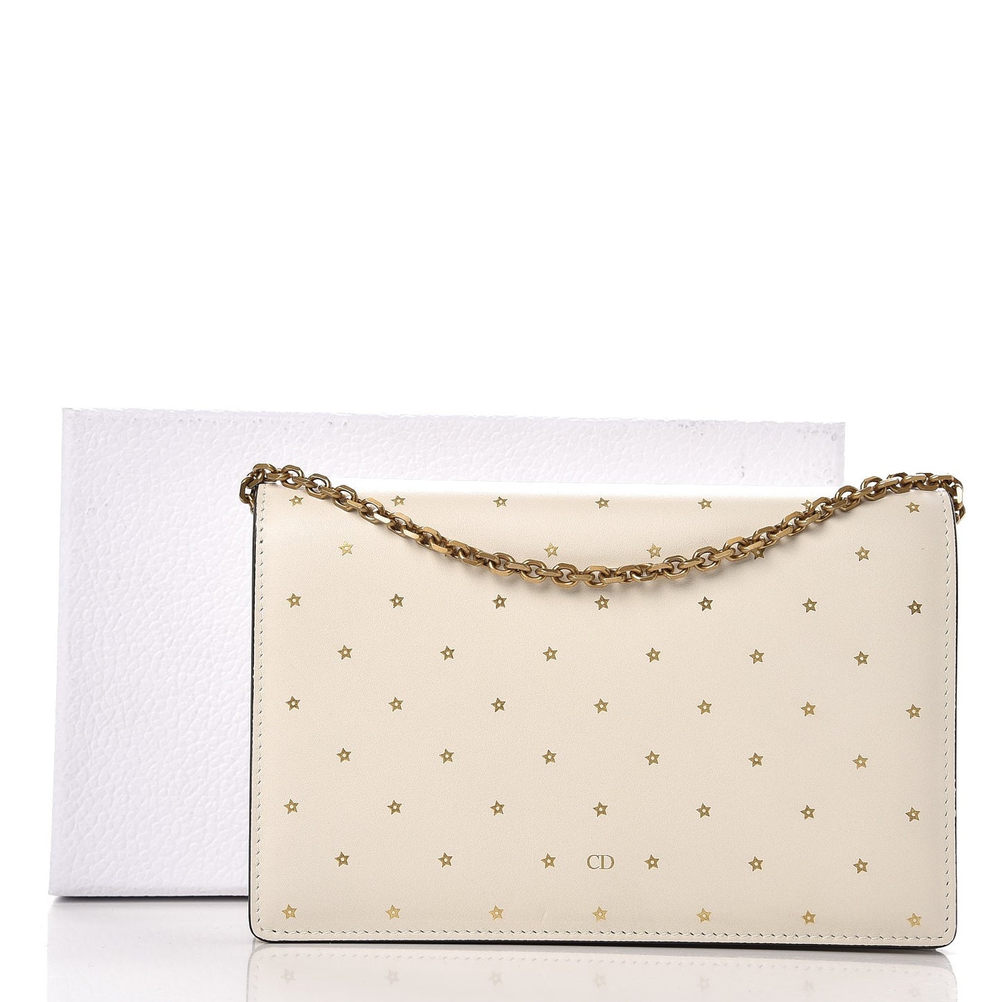 Calfskin Embossed Stars Wallet on Chain White Gold