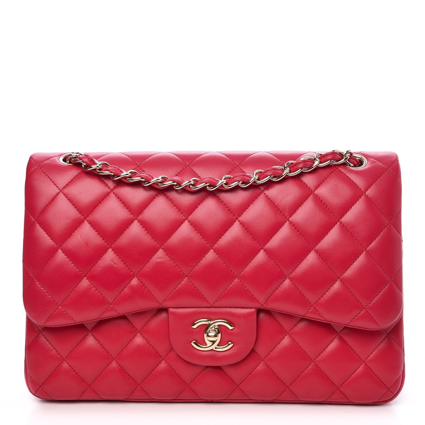 Lambskin Quilted Jumbo Double Flap Dark Pink