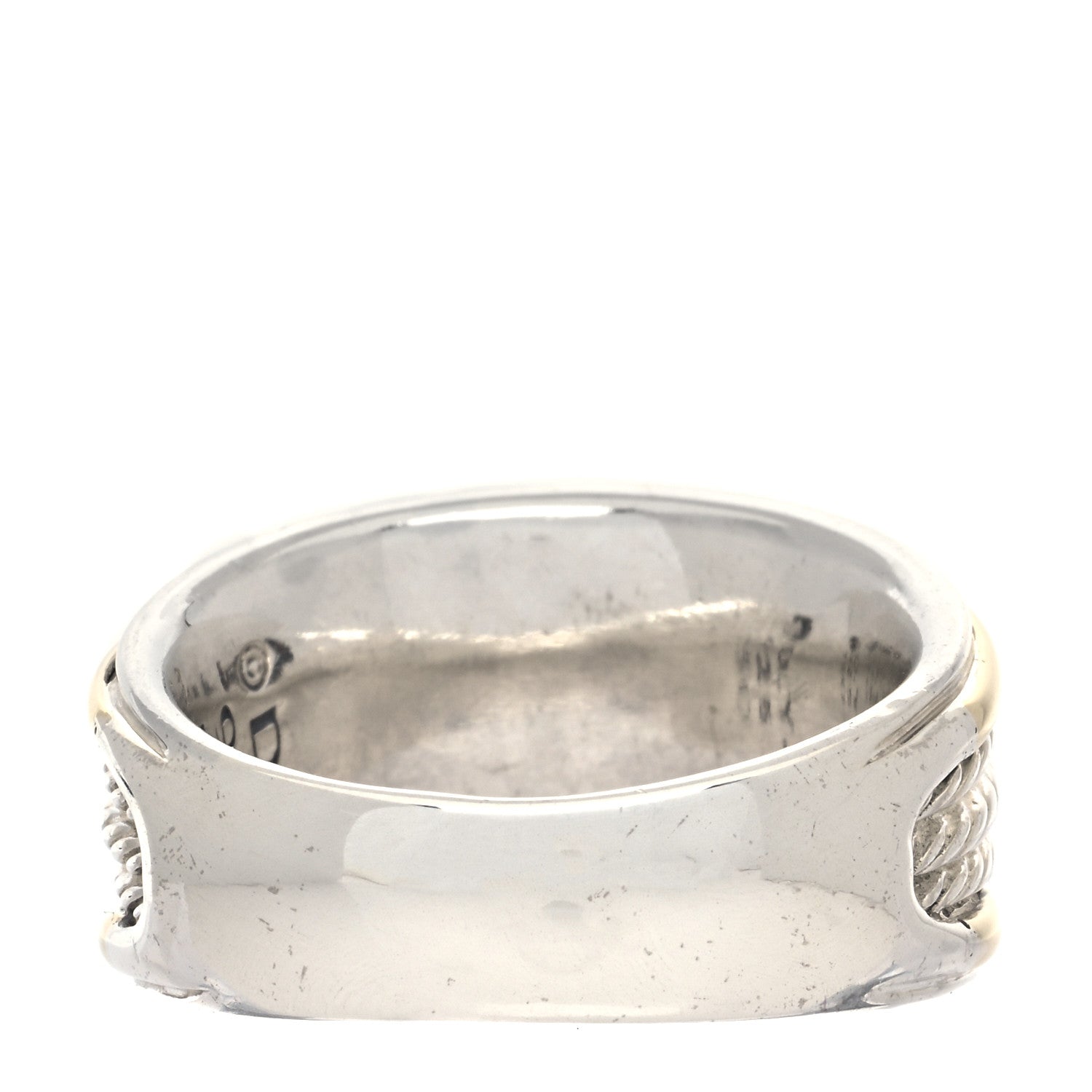 David Yurman Sterling Silver 18K Yellow Gold 14mm Wheaton Three Row Cable Band Ring 56 7.5 3 of 4