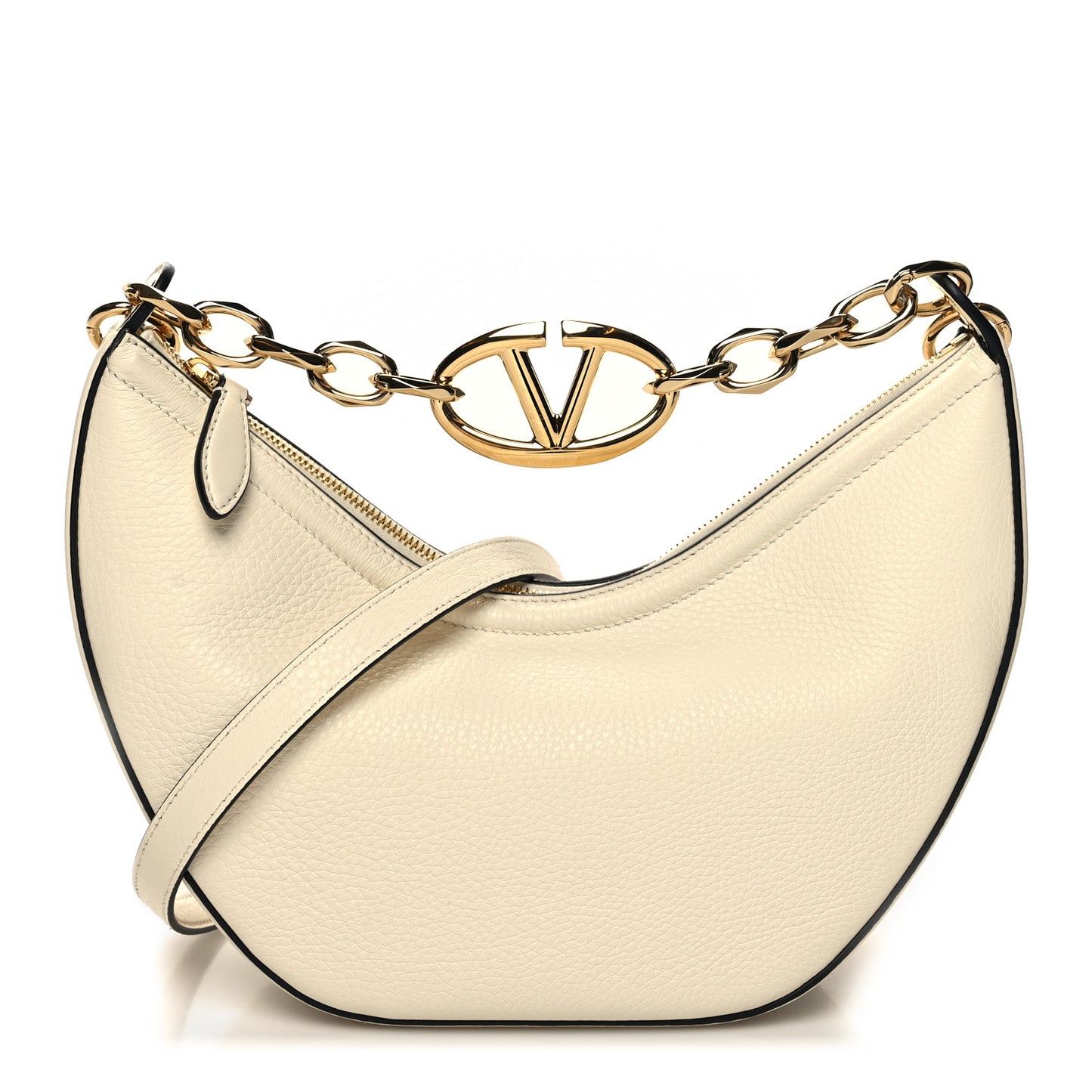 Grainy Calfskin Small Vlogo Moon Hobo Bag Ivory