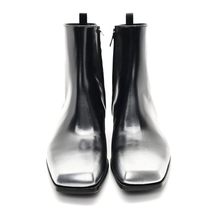 Prada Spazzolato Sfumato Mens Square Toe Ankle Boots 10 Black Argento 3 of 9