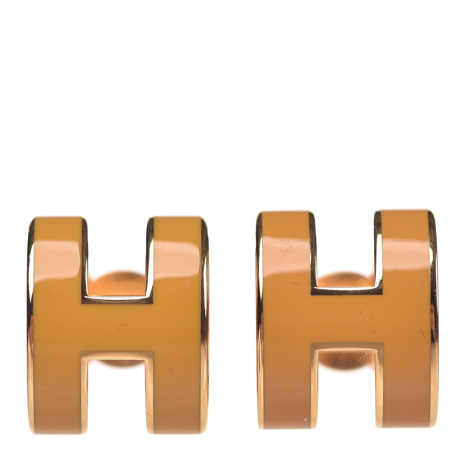 Hermes Gold Lacquered Pop H Earrings Jaune Madras 1 of 6