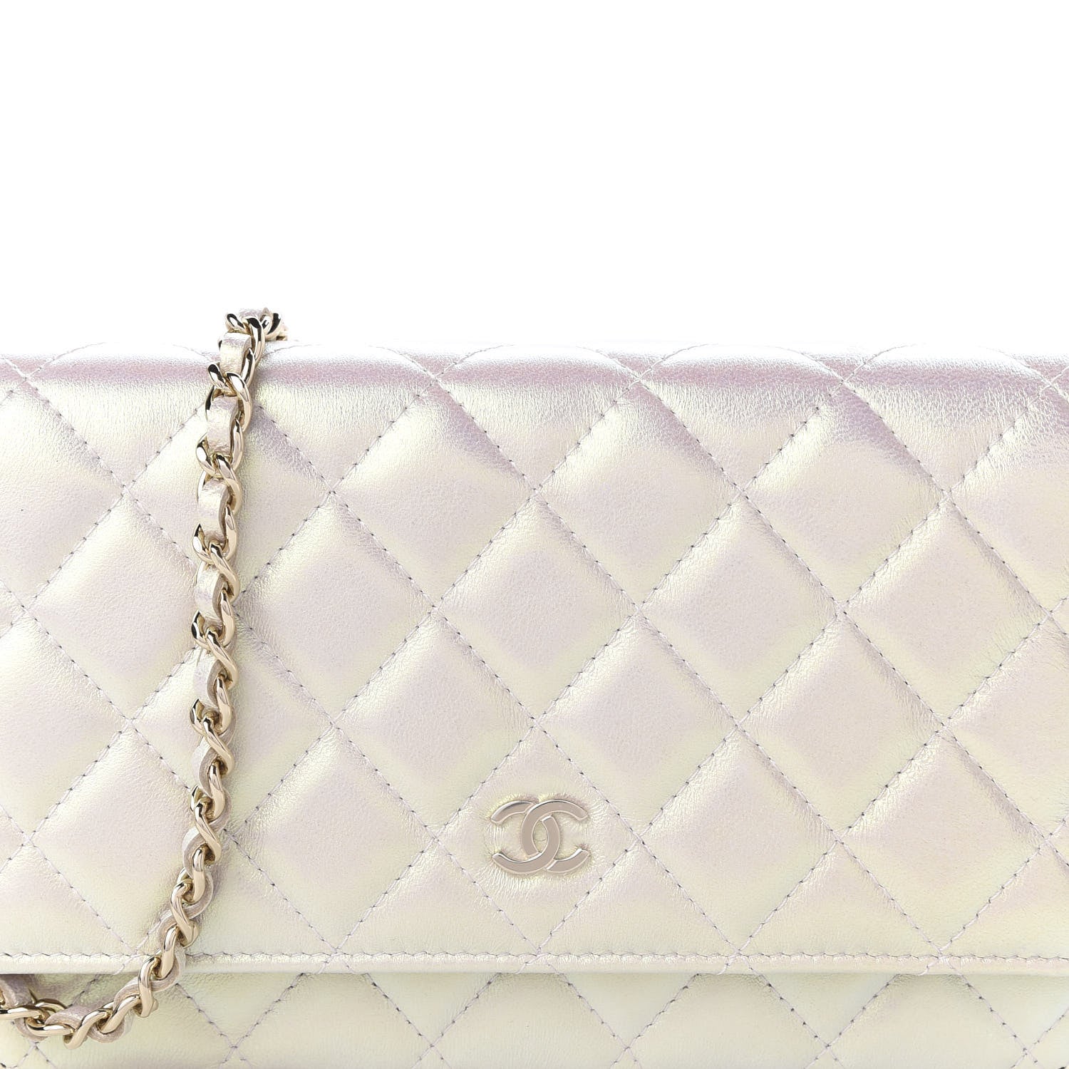 Chanel Iridescent Lambskin Quilted Wallet On Chain WOC Ivory 11 of 12