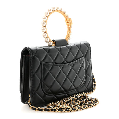 Chanel Lambskin Quilted Pearl Crown Wallet On Chain WOC Black 3 of 12
