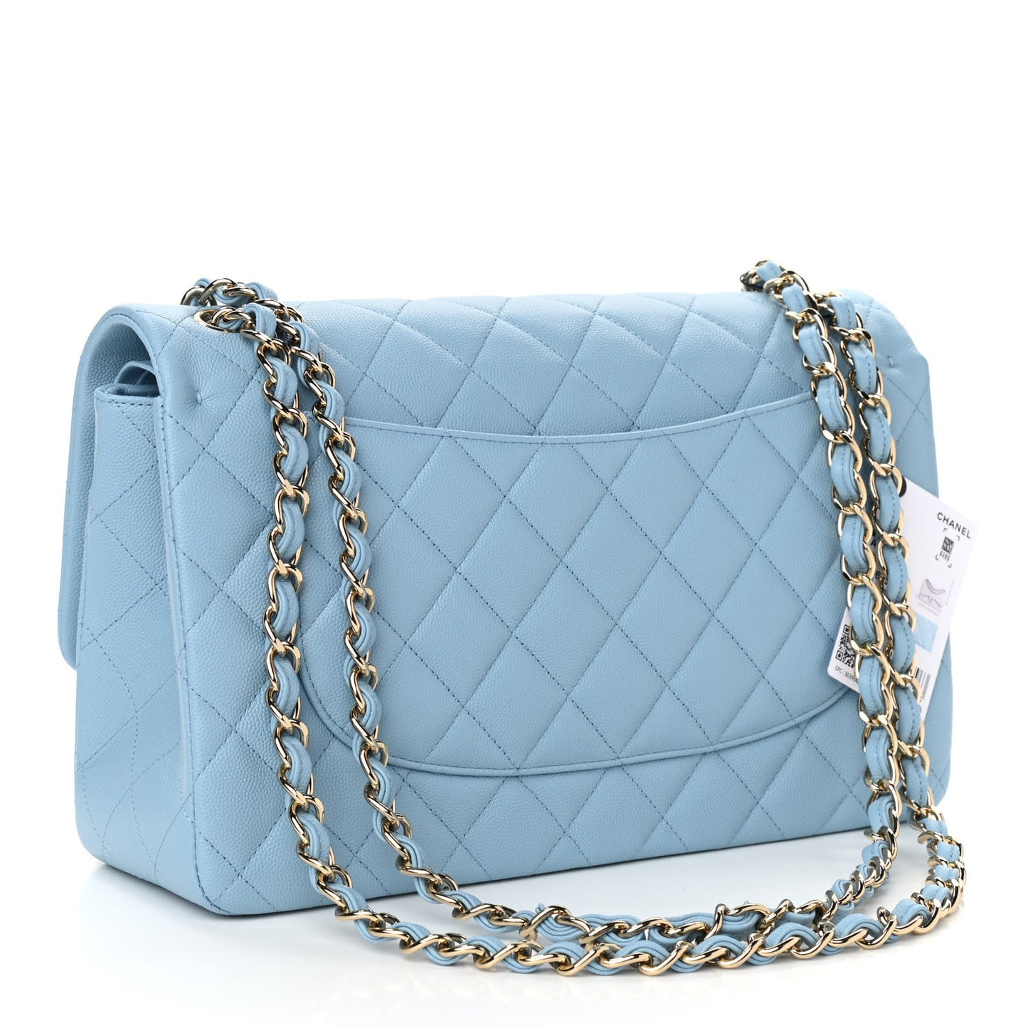 Caviar Quilted Jumbo Double Flap Light Blue