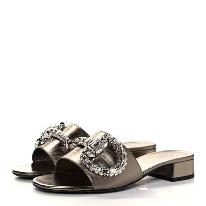 Gucci Metallic Nappa Crystal Maxine Horsebit Slide Sandals 40.5 Bronze 3 of 9