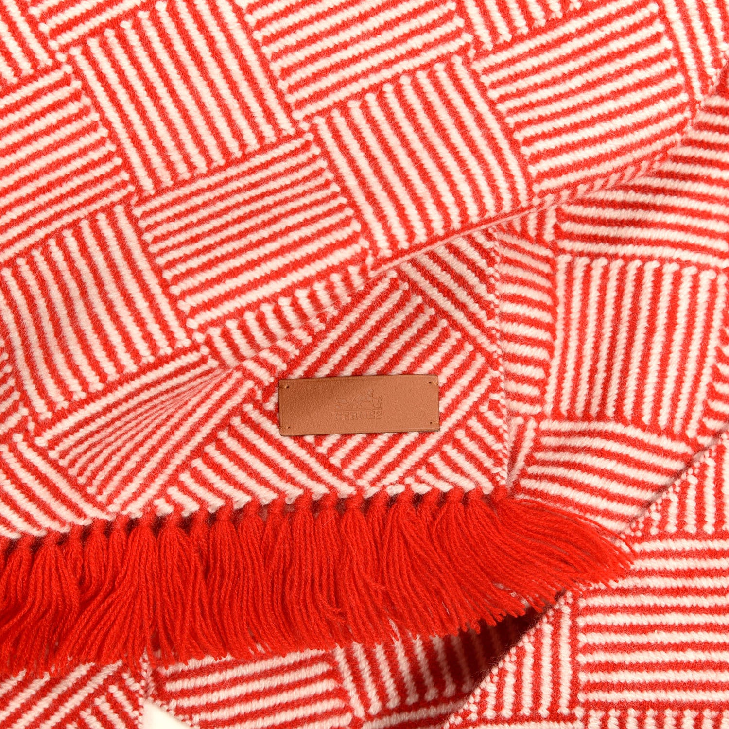 Hermes Cashmere Tile Weave Muffler Rouge Laque Ecru 3 of 3