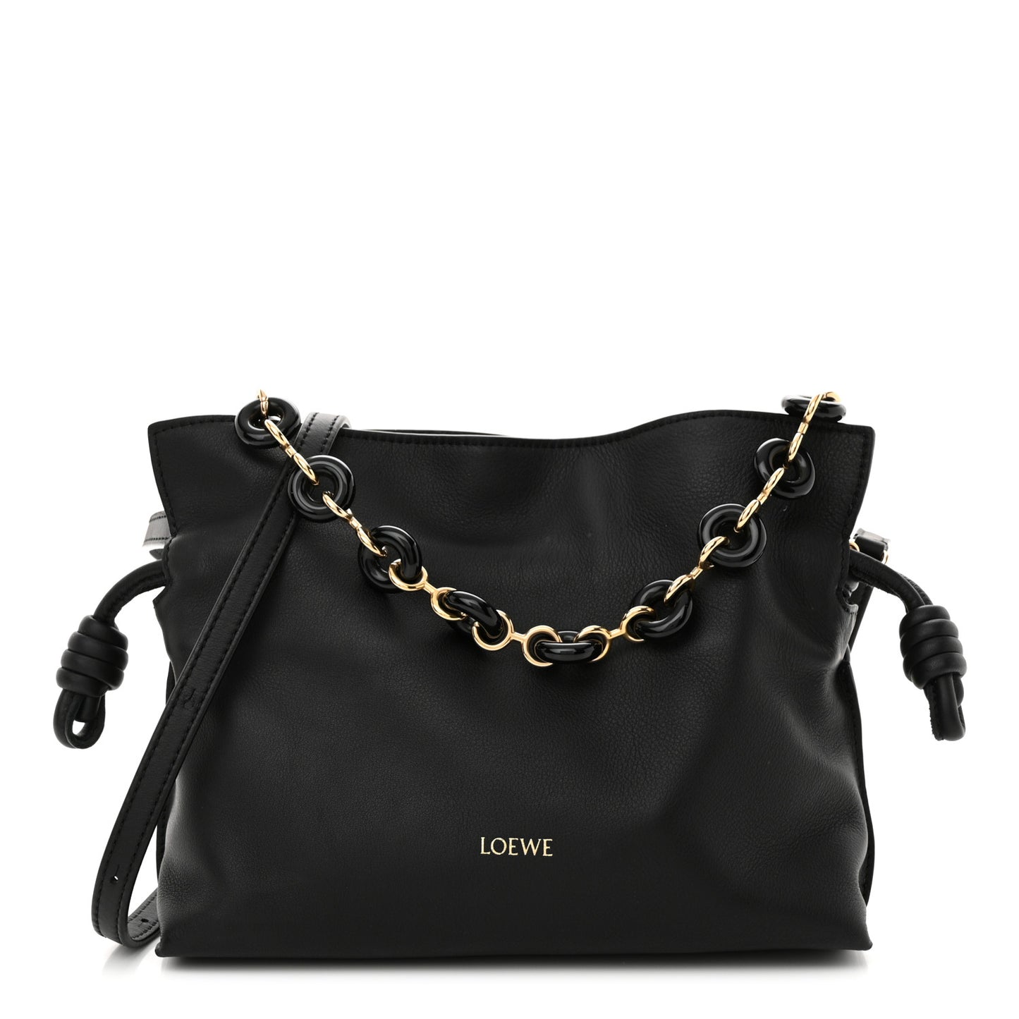 Nappa Calfskin Mini Flamenco Knot Clutch With Chain Black