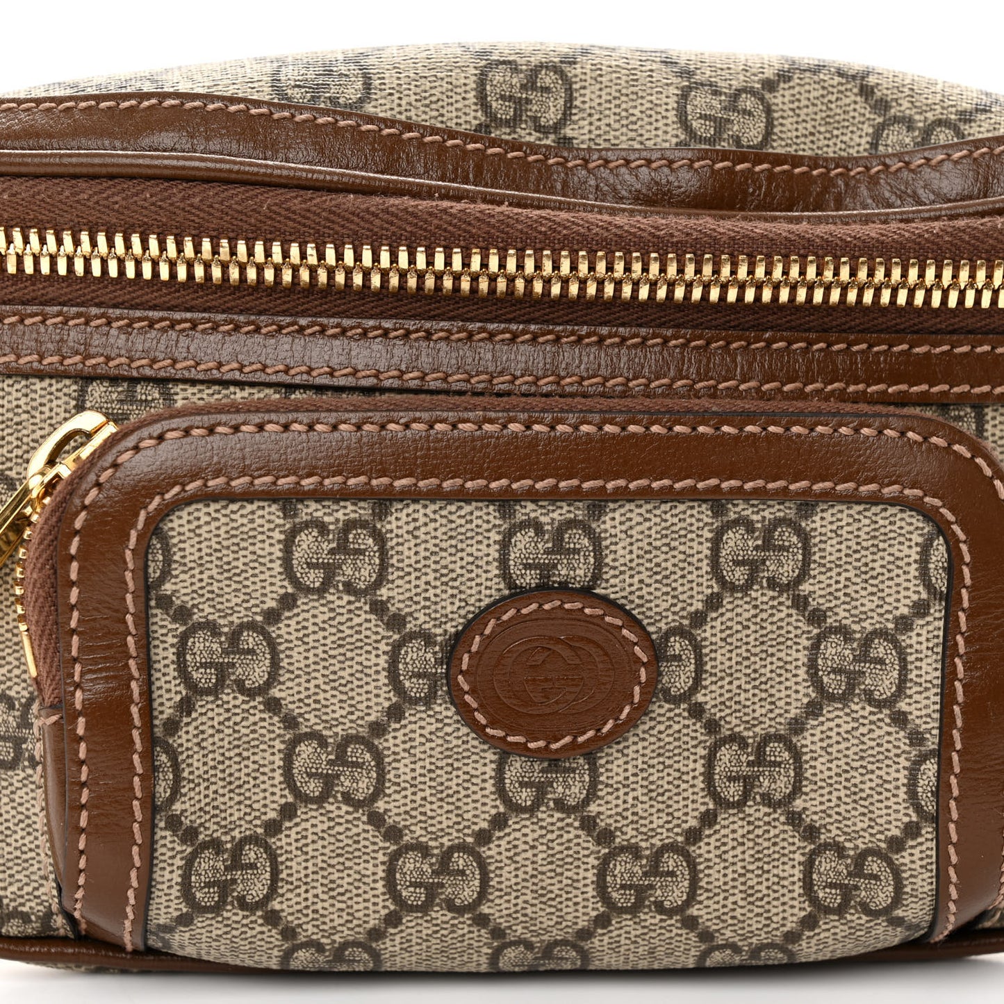 GG Supreme Monogram Textured Calfskin Retro Interlocking G Belt Bag Beige Ebony Brown Sugar
