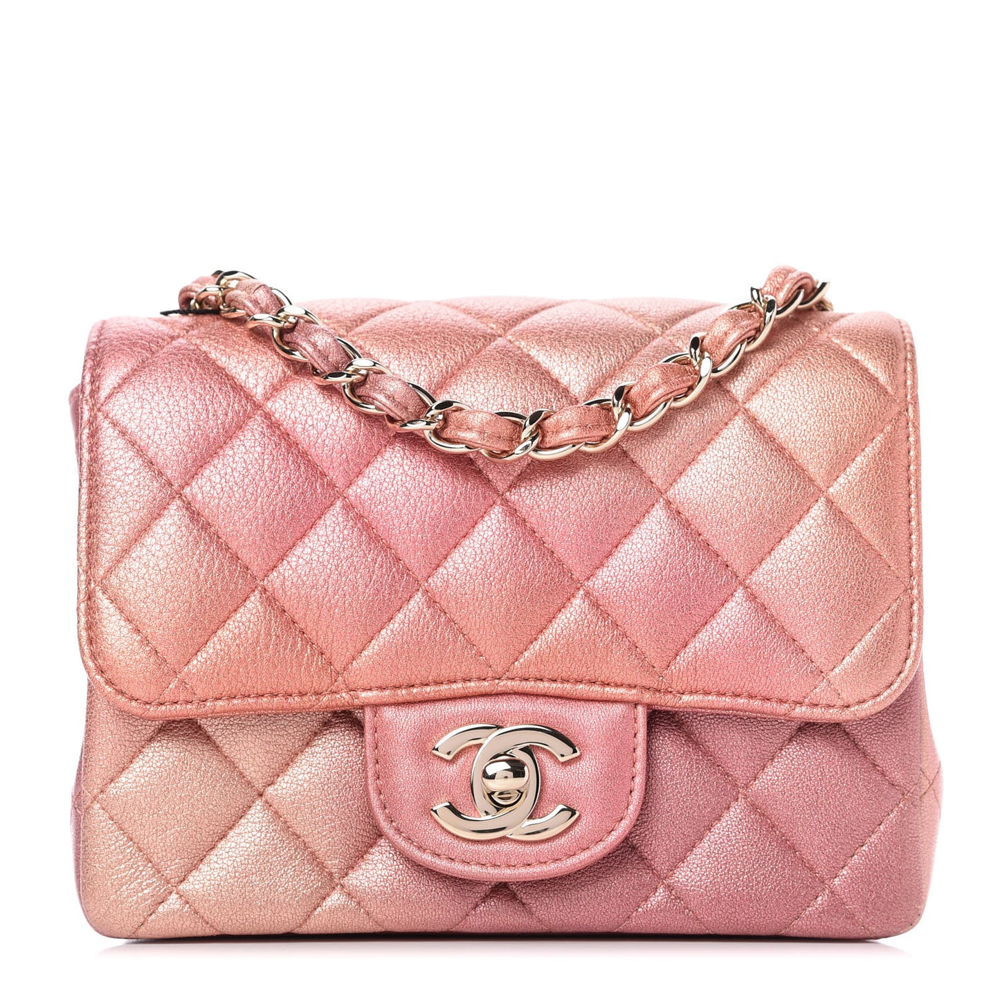 Metallic Lambskin Quilted Ombre Mini Square Flap Pink