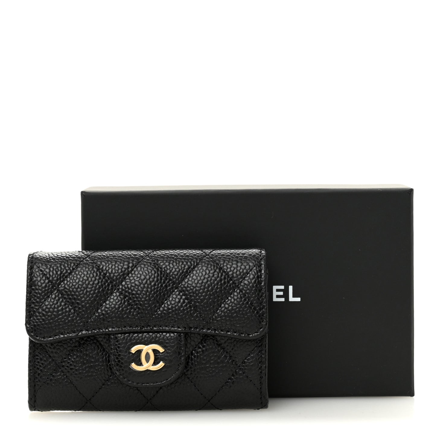 Caviar Quilted Flap Card Holder Wallet Black