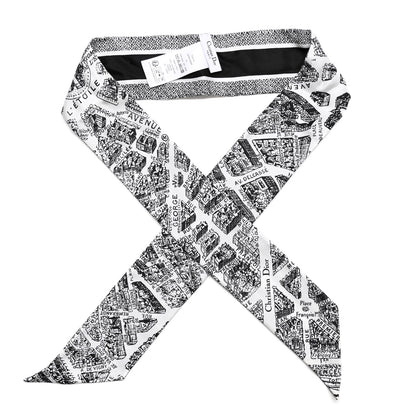 Christian Dior Silk Plan De Paris Mitzah Scarf White Black 1 of 3