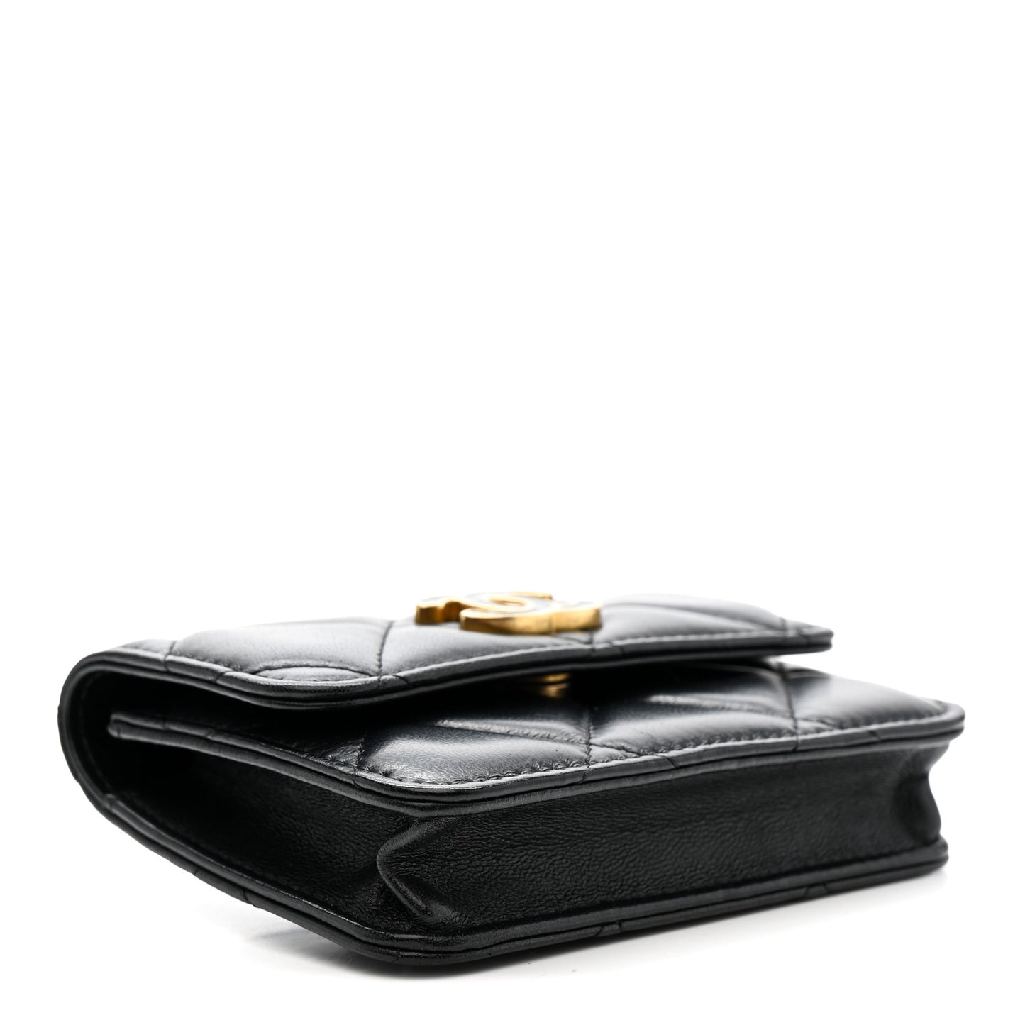 Lambskin Enamel Quilted Pending CC Flap Belt Bag Black