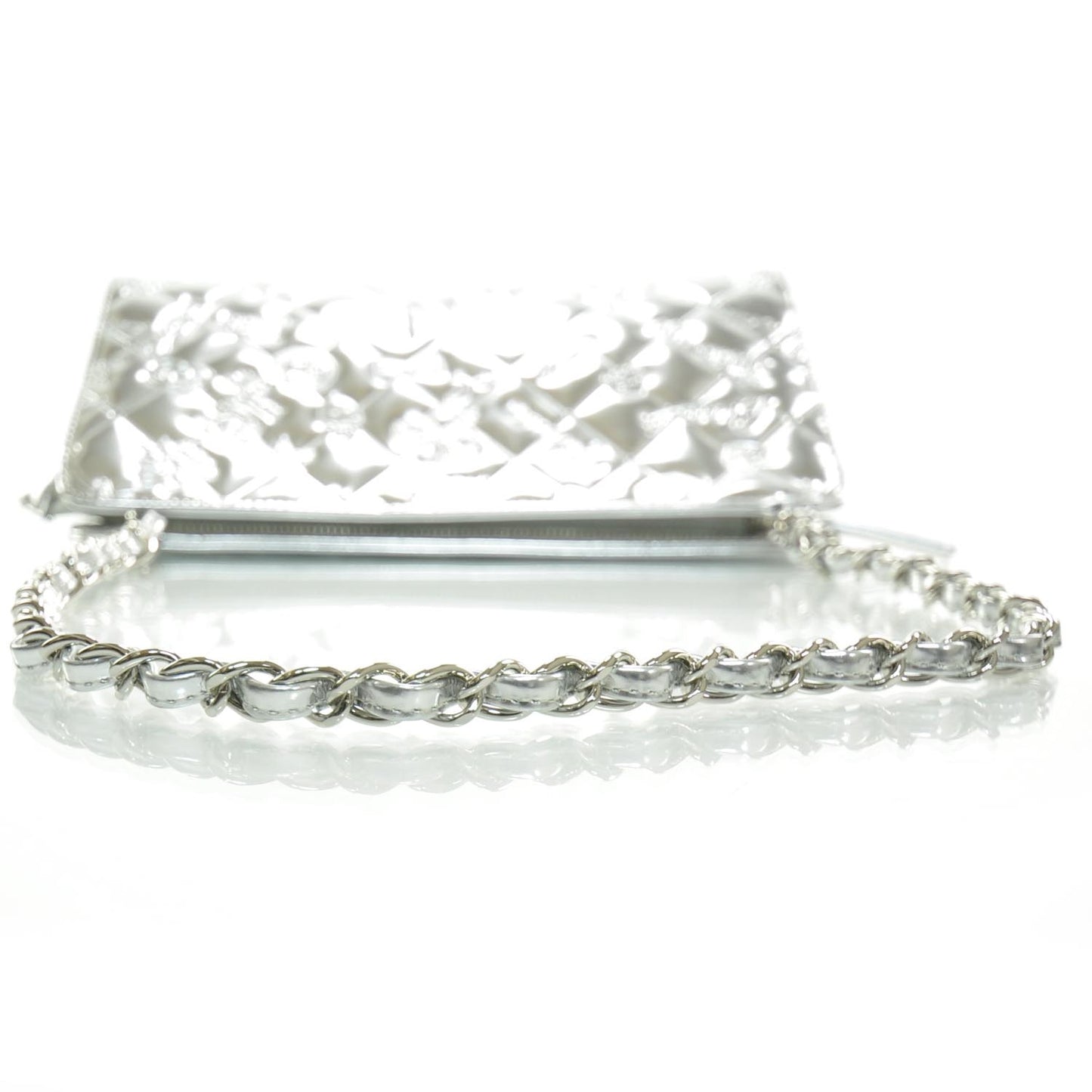 Metallic Patent Calfskin Lucky Symbols Pochette Silver