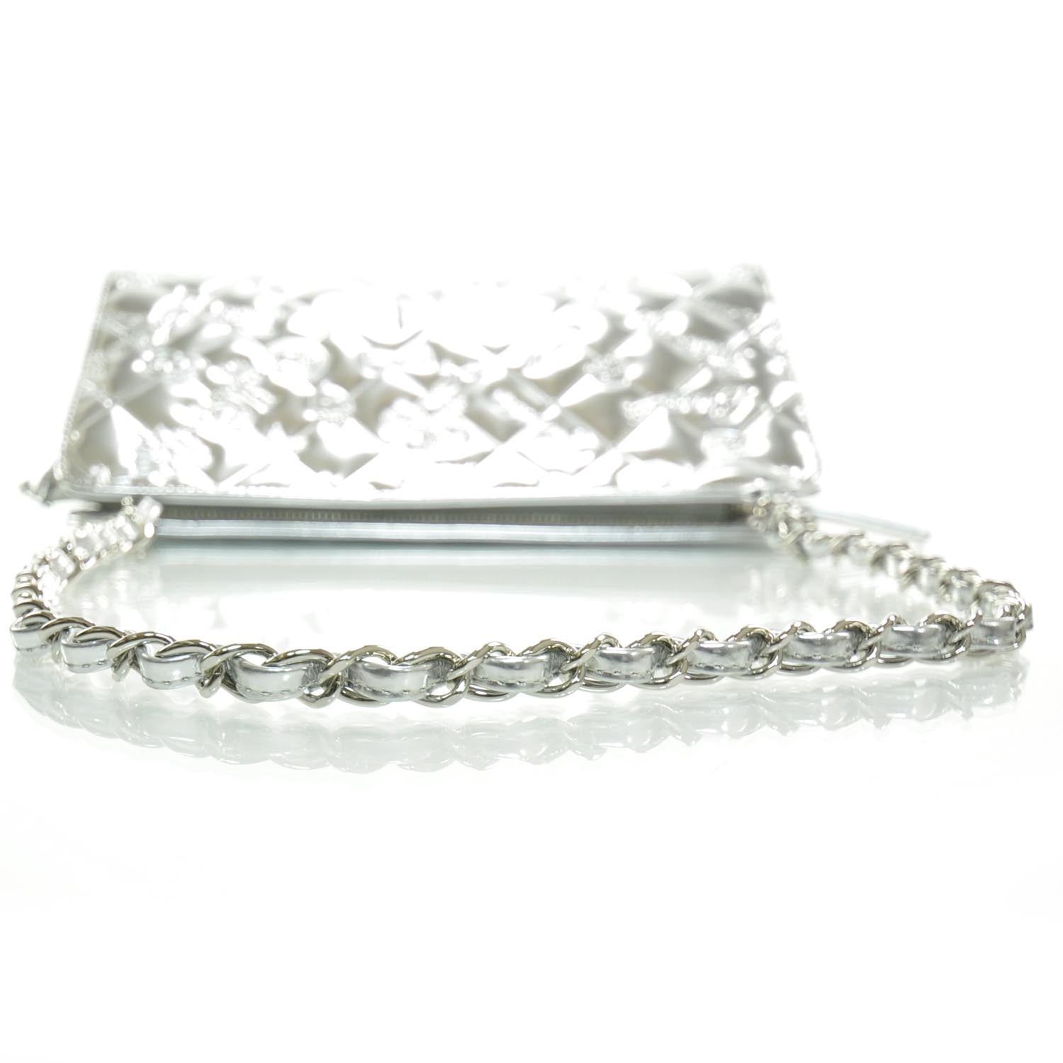 Chanel Metallic Patent Calfskin Lucky Symbols Pochette Silver 5 of 8