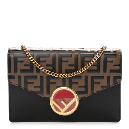 Fendi Vitello Liberty F is Fendi Bi-Color FF 1974 Embossed Medium Envelope Wallet On Chain Black Maya 1 of 10