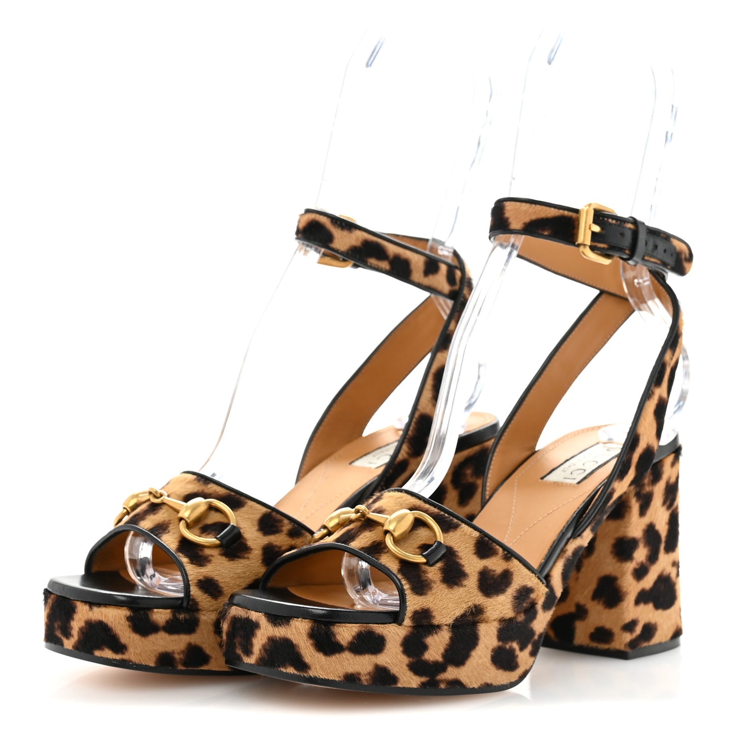 Calf Hair Leopard Print Horsebit 25/60mm Platform Sandals 36.5 Hazelnut Black