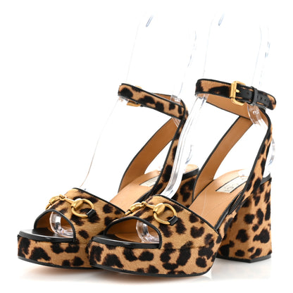 Gucci Calf Hair Leopard Print Horsebit 25/60mm Platform Sandals 36.5 Hazelnut Black 4 of 10