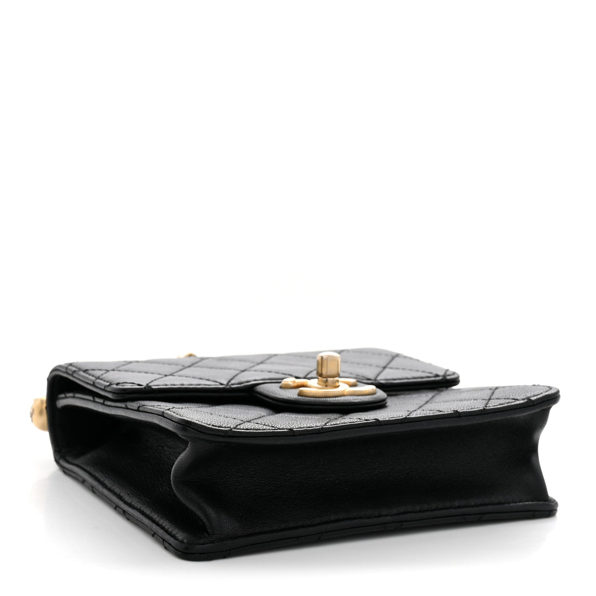 Goatskin Quilted Chic Pearls Flap Black