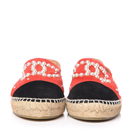 Chanel Suede Pearl CC Espadrilles 40 Red 2 of 13