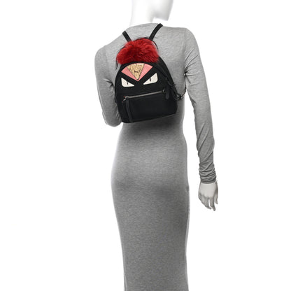 Fendi Nylon Vitello Dolce Elaphe Fox Fur Monster Eyes Backpack Black Natural Bordeaux Multicolor 2 of 13