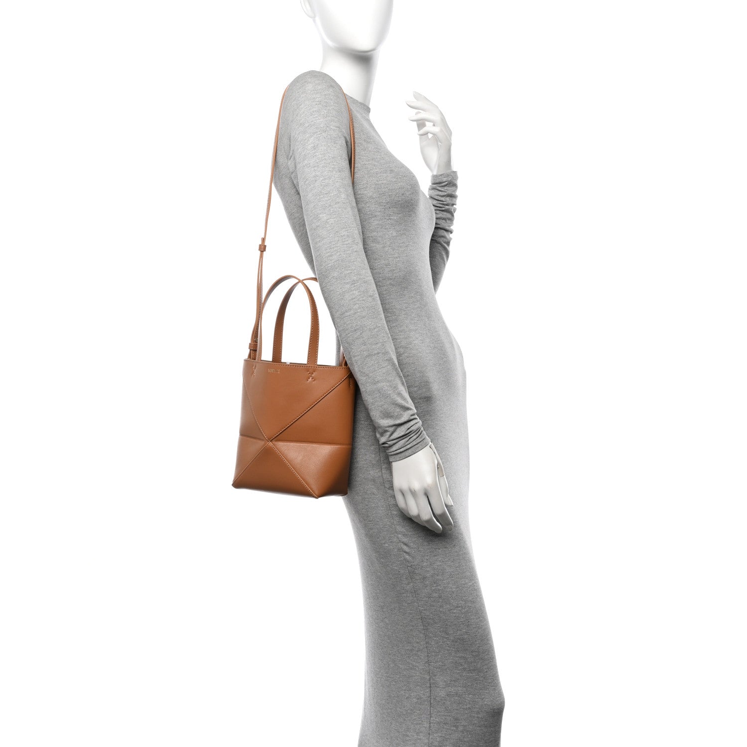 Loewe Shiny Calfskin Mini Puzzle Fold Tote Warm Desert 2 of 8