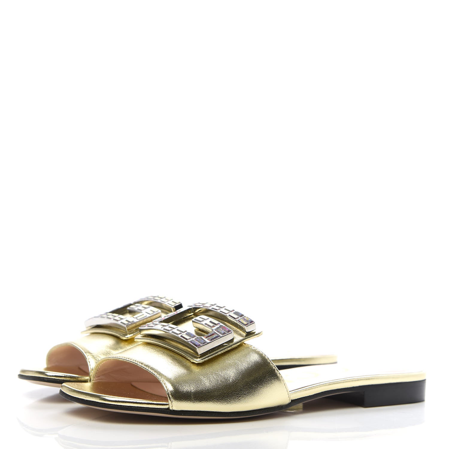 Gucci Metallic Nappa Crystal Square G Madelyn Slide Sandals 36.5 Gold 3 of 8